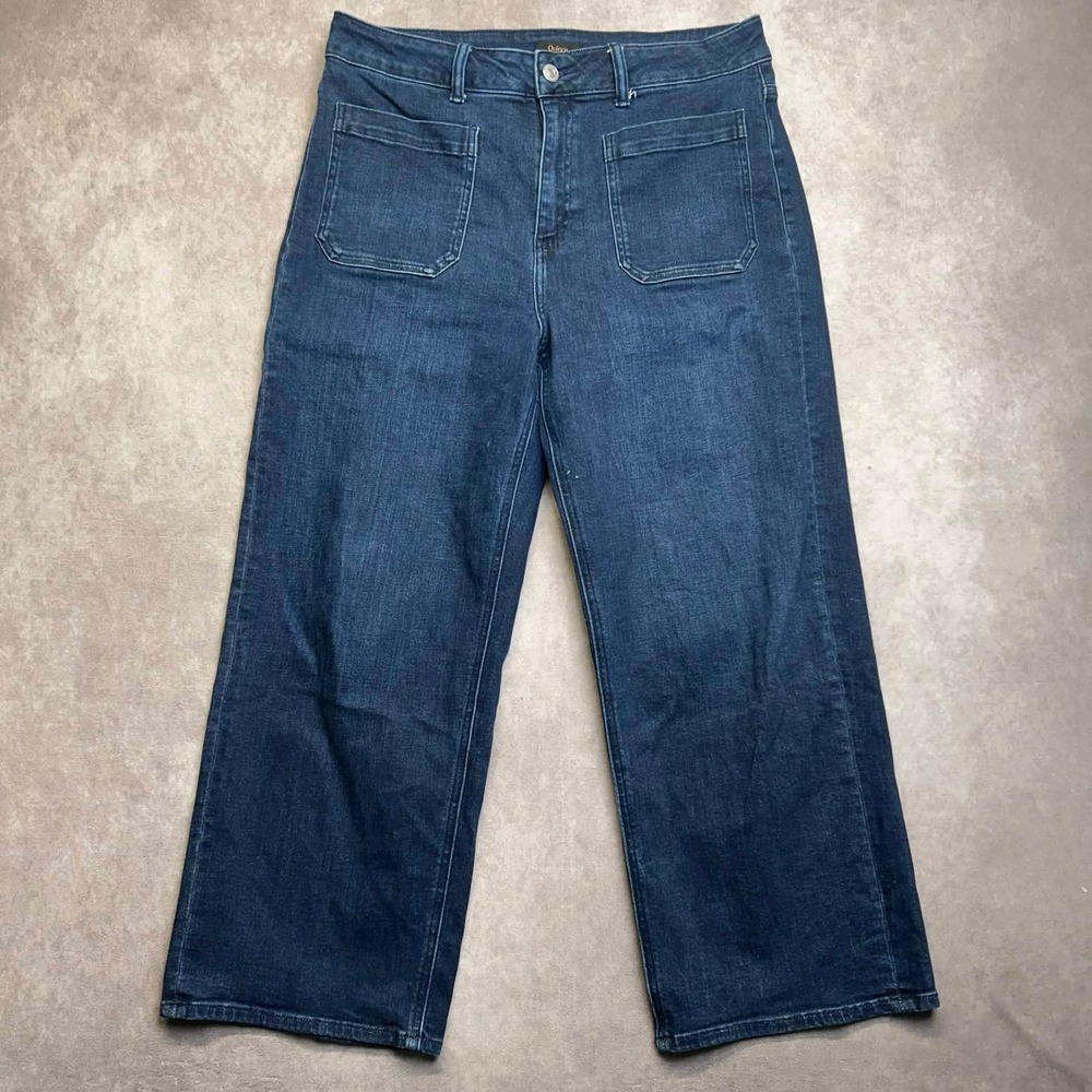 Quince Womens 32 Wide Leg Patch Pocket Jeans Dark Wash Indigo High Rise